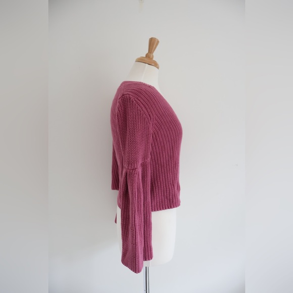 Free People Cropped Flare Arm Pink Damsel Knit Sweater Small - Picture 4 of 7